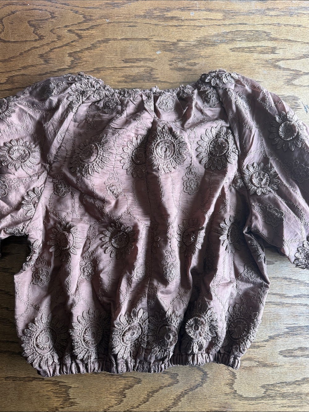 Industry Brown Floral Embroidered Puff Sleeve Blouse - Picture 7 of 10